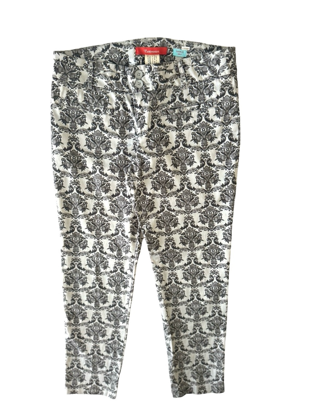 Cartonnier Anthropologie Charlie Ankle Pants Women's 6 Gray Damask Floral